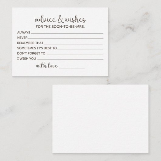 Carte Conseil Vœux De Bonne Chance Pour La Future Mariée (Devant / Derrière)