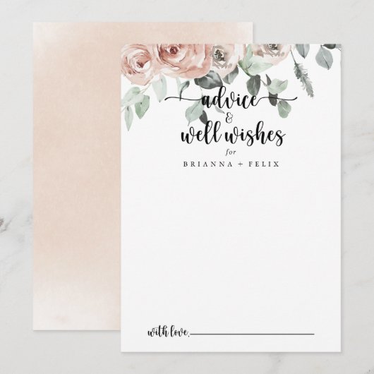 Carte Conseil Vœux de mariage classiques pour une rose poussiére (Devant / Derrière)