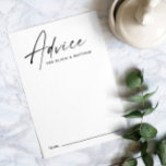 Carte Conseil Vœux de mariage modernes et minimalistes pour la m<br><div class="desc">Cette carte de conseils de mariage minimaliste présente une écriture manuscrite élégante et une mise en page moderne et épurée, ce qui en fait un élément idéal pour recueillir des conseils et des vœux de bonheur significatifs de la part des invités. Conçue pour les mariages modernes, classiques et minimalistes, elle...</div>