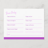 Carte Conseil Voeux pour baby shower bébé violet (Dos)