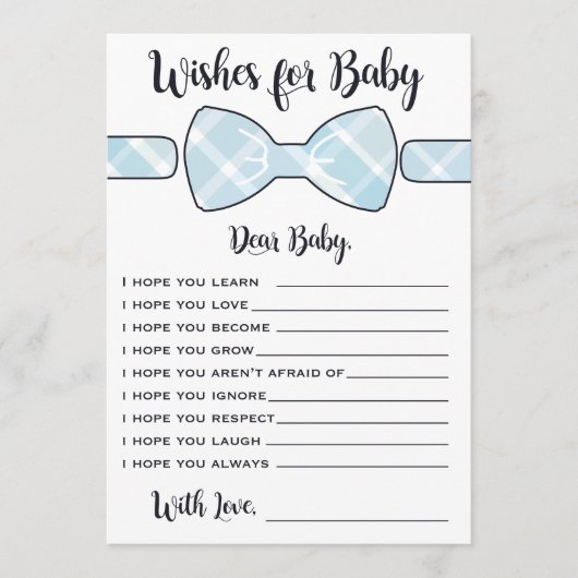 Carte Conseil Voeux Pour Bébé Blue Boy Bowtie Game Card (Devant)