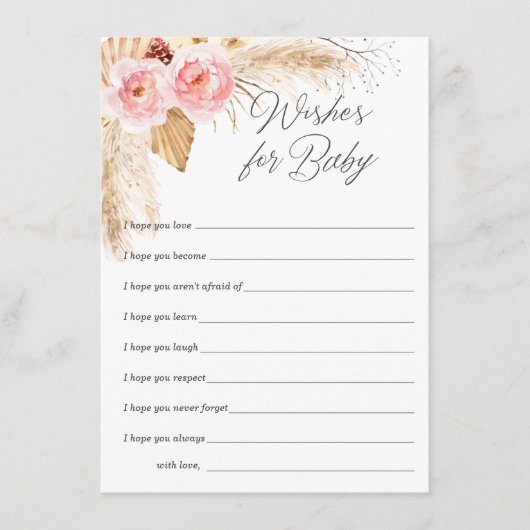 Carte Conseil Voeux pour bébé fille, Boho rose rose floral pampa (Devant)