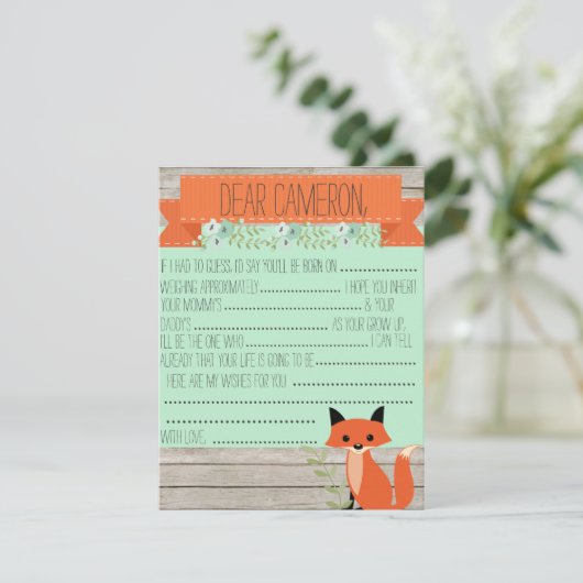 Carte Conseil Voeux pour bébé - thème Fox (Debout devant)