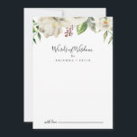 Carte Conseil White Winter Peony Floral Mariage Paroles de sages<br><div class="desc">Cette carte de conseil de sagesse à pois d'hiver blanc mariage des mots de sagesse est parfaite pour un mariage moderne. Le design présente de belles pivoines blanches dessinées à la main et entassées dans de beaux bouquets aux bourgeons bordeaux et aux feuilles verts. Ces cartes sont parfaites pour un...</div>