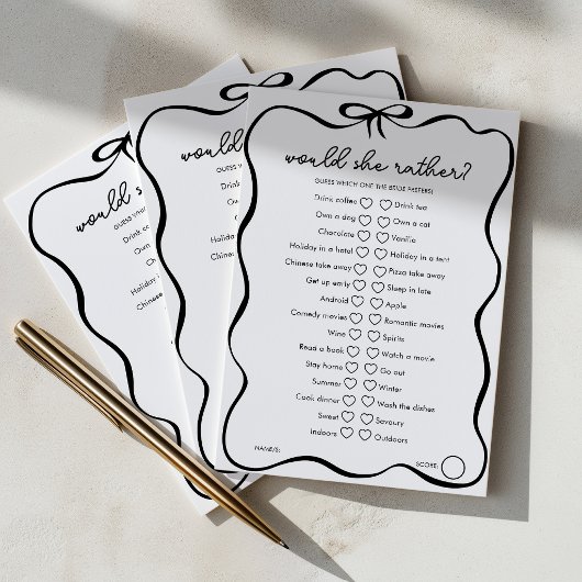 Carte Conseil Would She Rather Bridal Shower Game Black Bow