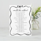Carte Conseil Would She Rather Bridal Shower Game Black Bow (Debout devant)