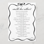 Carte Conseil Would She Rather Bridal Shower Game Black Bow (Devant)