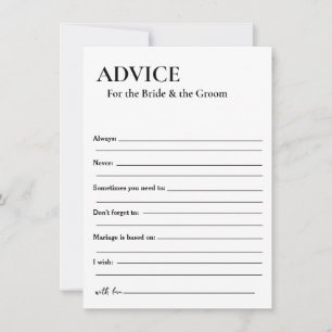 Carte Conseils minimalistes pour la mariée et le jeu du 