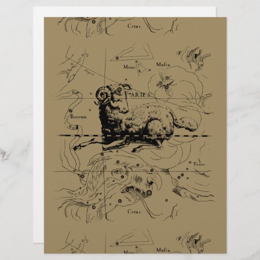 Carte Constellation Aries Hevelius 1690 (Devant / Derrière)