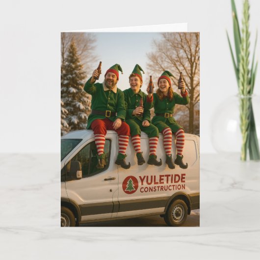 Carte Construction Christmas card Elves beers (Devant)