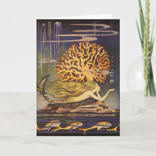Carte Conte de fée vintage, petite sirène dans le corail