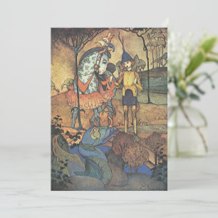 Carte Conte de fées vintage, un brave chevalier et drago