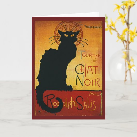 Carte Conversation Noir - Chat noir (Fleur jaune)
