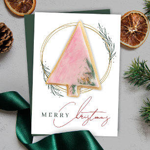 Carte Cookie de Noël Elégant Gold Green Wreath