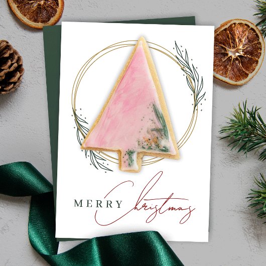 Carte Cookie de Noël Elégant Gold Green Wreath