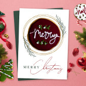 Carte Cookie de Noël Elégant Gold Green Wreath