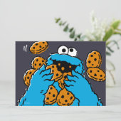 Carte Cookie Monster mangeant tous les cookies (Debout devant)
