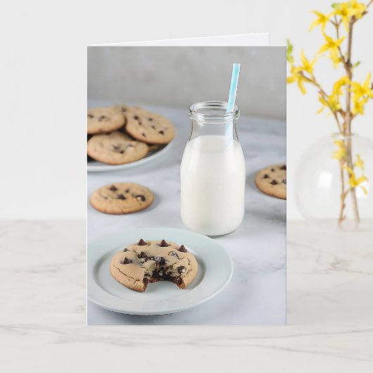 Carte Cookies à chips au chocolat d'anniversaire et lait (Fleur jaune)