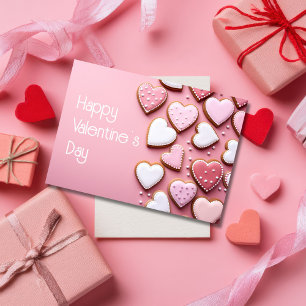 Carte Cookies en forme de cœur sur fond rose Saint-Valen