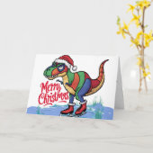 Carte Cool amusant T-rex Dinosaur Patinage Noël Abstrait (Fleur jaune)