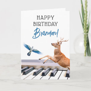 Carte Cool Blanc & Bleu Animal Piano Anniversaire