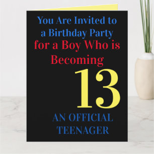 Carte Cool Bleu Rouge Jaune 13 Anniversaire Fête Invitat