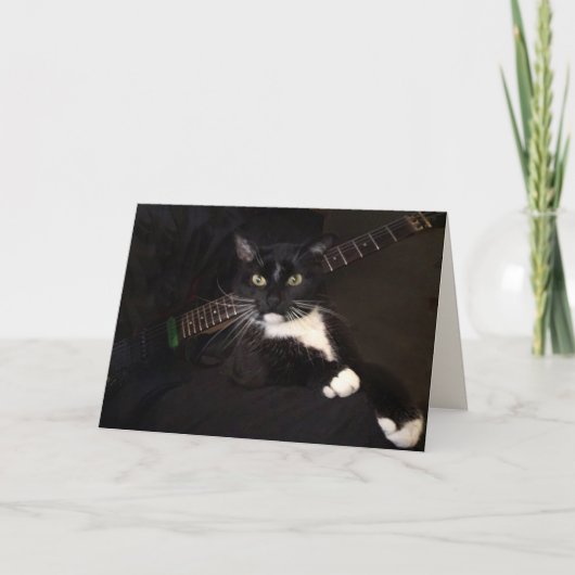 Carte Cool Chat Et Guitare Anniversaire (Devant)