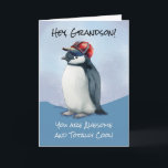 Carte Cool d'anniversaire de Grandson Awesome Penguin Ba<br><div class="desc">Célébrez la journée spéciale de votre petit-fils avec cette carte d'anniversaire ludique et charmante ! Doté d'un mignon manchot portant un casquette de baseball rouge et bleu, ce design aquarelle offre une ambiance cool et légère. Le texte avant, "Hey Grandson, Vous êtes génial et totalement Cool !" est sûr d'apporter...</div>