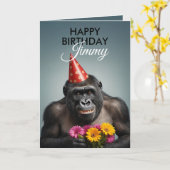 Carte Cool Dark Turquoise sourire Gorilla Anniversaire (Fleur jaune)