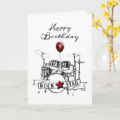 Carte Cool Drummer Rockstar Drum Kit Rocker Anniversaire (Fleur jaune)