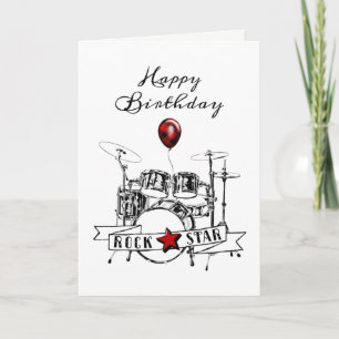Carte Cool Drummer Rockstar Drum Kit Rocker Anniversaire