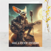 Carte Cool Fennec Fox Rocks Guitare acoustique dans le d (Fleur jaune)