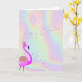 Carte Cool Flamingos Hearts Holographic Birthday  (Fleur jaune)