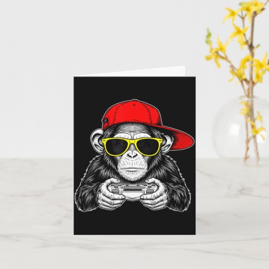 Carte Cool Gamer Monkey With Controller Funny Gaming Vid (Fleur jaune)