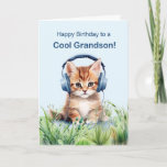 Carte Cool Grandson Birthday Cat with Headphones<br><div class="desc">Dégustez votre petit-fils avec cette carte d'anniversaire vibrante avec une aquarelle géante illustrant un chat qui se fraie un chemin dans l'herbe, avec des écouteurs branchés. Le front souhaite chaleureusement un "Joyeux anniversaire à un grand-fils Cool", tandis que l’intérieur indique que vous avez entendu des choses merveilleuses à son sujet....</div>