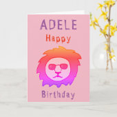 Carte Cool Lion rose heureux anniversaire fille (Fleur jaune)