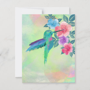 Carte Cool mignon couleurs vives aquarelles colibri flor
