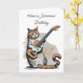 Carte Cool Orange Chat Jamming sur la guitare (Fleur jaune)