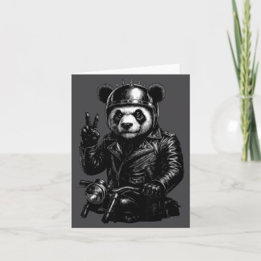Carte Cool Panda Punk Peace Sign Motorcycle  (Devant)