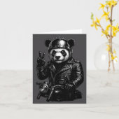 Carte Cool Panda Punk Peace Sign Motorcycle  (Fleur jaune)