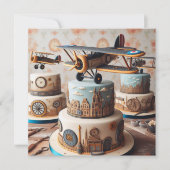 CARTE COOL RETRO BIPLANE GÂTEAU D'ANNIVERSAIRE (Devant)
