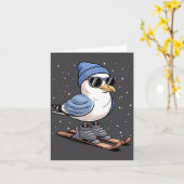 Carte Cool Seagull On Skis - Nordic Winter Seagulls Aprè (Fleur jaune)