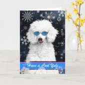 Carte Cool Yule Noël caniche blanche avec des flocons de (Fleur jaune)