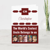 Carte Coolest Uncle 5 photo bordeaux blanc anniversaire (Devant)