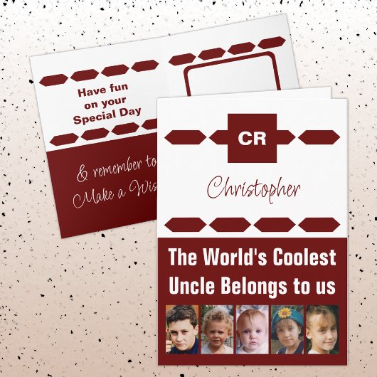 Carte Coolest Uncle 5 photo bordeaux blanc anniversaire