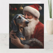 Carte Coonhound Bluetick avec Noël au Père Noël (Devant)