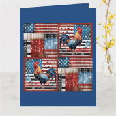 Carte Coq American Flag Pièce d'art populaire (Fleur jaune)