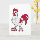 Carte Coq au roller en patins à roulettes (Fleur jaune)