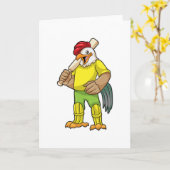 Carte Coq Batteur avec batte de cricket (Fleur jaune)