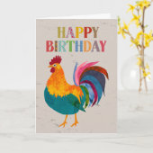 Carte Coq coloré d'anniversaire (Fleur jaune)